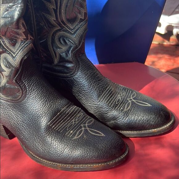 Tony Lama Black Leather Cowboy Boots with Embroidered Design Style 6904 Size 9 D - Picture 11 of 16